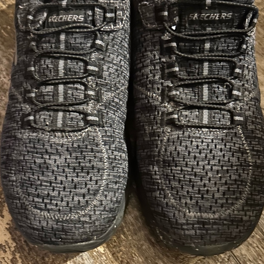 Womens‎ Black Gray Skechers Sneakers Tennis Shoes 10 Gel Memory Foam